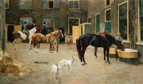 Horses And Riders In A Courtyard - view 1