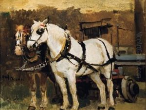 Two Horses With A Cart by Frans David Oerder
