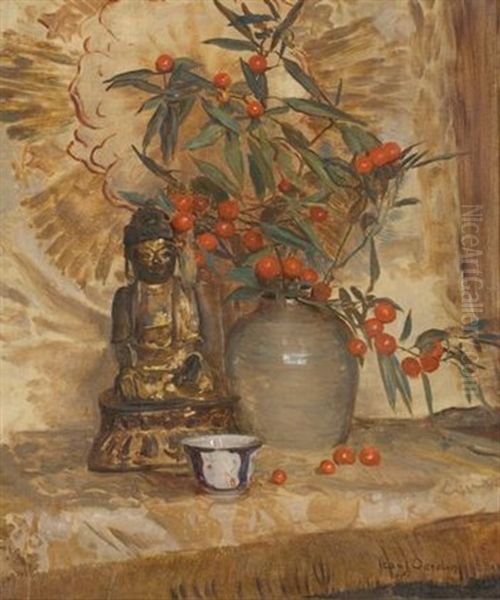 A Still Life With A Buddha And A Bowl Of Fruiting Hawthorn - view 1