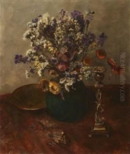 Spring Flowers In A Vase With Brass Ornaments by Frans David Oerder