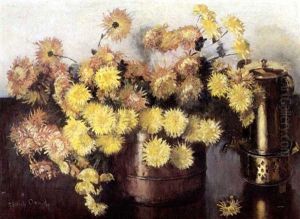 Still Life Of Chrysanthemums And A Konfoor by Frans David Oerder