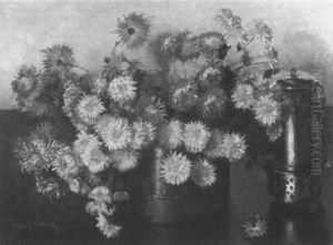 Still Life Of Chrysanthemums In Copper by Frans David Oerder