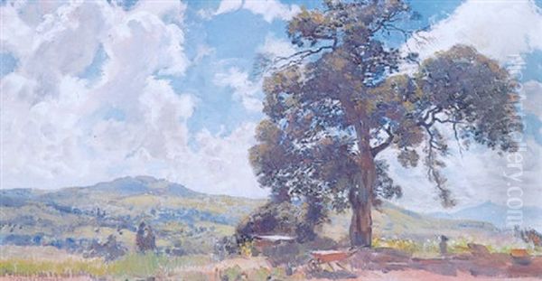 Landscape With A Wheelbarrow And Tree In The Foreground - view 1