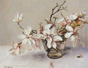 Still Life Of Magnolias In A Glass Vase