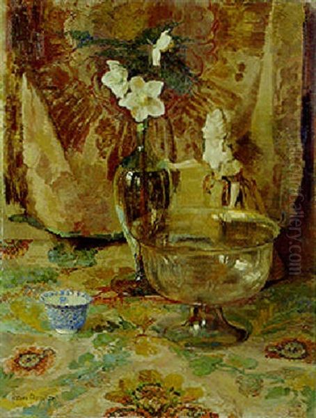 A Still Life With Crystal Bowls And A Porcelain Figure - view 1