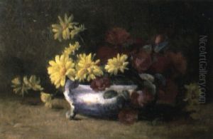 Yellow Chrysanthemums And Red Roses... by Frans David Oerder
