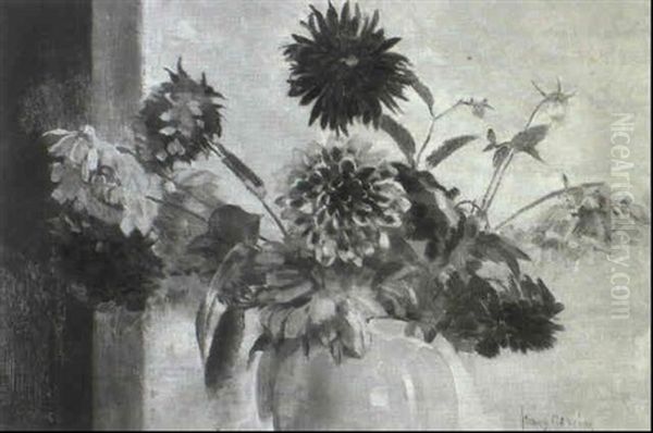 Dahlias In A Green Jar - view 1