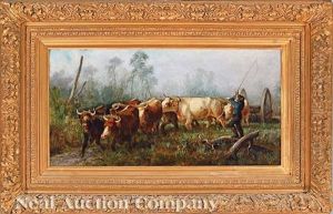 Team Of Oxen Pulling A Logging Cart (florida?) by Johannes Adam Simon Oertel
