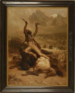 An Indian Brave Celebrating A Slain Bear by Johannes Adam Simon Oertel