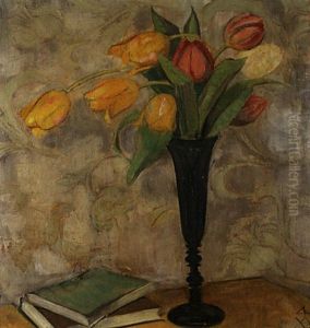 Tulpenstrauss In Schwarzer Vase by Albert-Sebastian Oesch