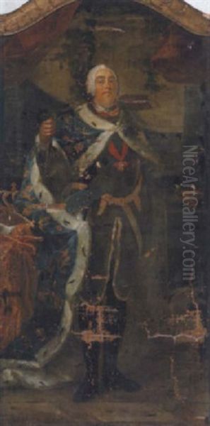 Bildnis Konig August Iii. Von Polen, Kurfurst Von Sachsen Auf Einem Balkon, In Rustung Und Hermelingefuttertem Umhang, Mit Dem Orden Vom Goldenen Vlies - view 1