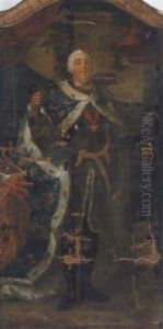 Bildnis Konig August Iii. Von Polen, Kurfurst Von Sachsen Auf Einem Balkon, In Rustung Und Hermelingefuttertem Umhang, Mit Dem Orden Vom Goldenen Vlies