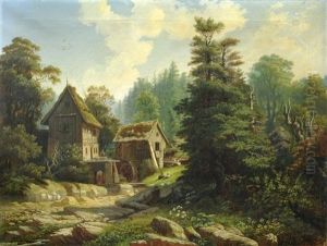 Kleine Muhle Im Grund (sachsische Schweiz) by August Oeser