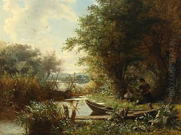 Landscape With Mother And Child By The River - view 1