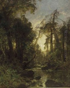 Sonnendurchflutetes Waldinneres by Carl August Heinrich Ferdinand Oesterley