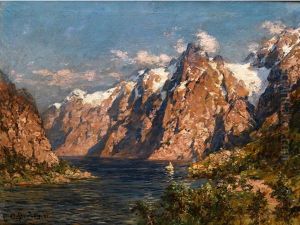 Fjordlandschaft Mit Verschneiten Gipfeln
