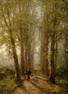 Spaziergang In Herbstlicher Allee by Carl August Heinrich Ferdinand Oesterley