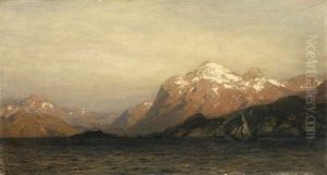 Malerisch Beleuchtete Fjordlandschaft Mit Segelschiff by Carl August Heinrich Ferdinand Oesterley