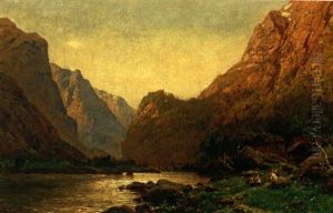 Romantische Flusslandschaft Mit Personenstaffage An Einem Prachtvollen Sommertag by Carl August Heinrich Ferdinand Oesterley