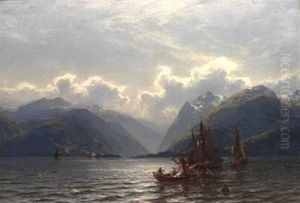 Liv Pa Fjorden by Carl August Heinrich Ferdinand Oesterley