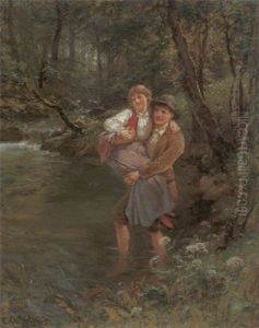 Vergnugtes Bauernparchen Am Waldbach by Carl August Heinrich Ferdinand Oesterley