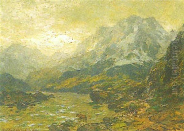 Norwegische Fluslandschaft Mit Reiter - view 1