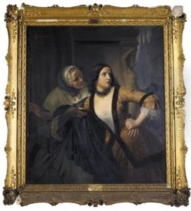 Leonore And Her Mother - Leonore Mit Ihrer Mutter (after Burger) by Karl Wilhelm Friedrich Oesterley