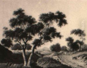 Herdsmen With Cattle In A Summer Landscape by Albarta ten Oever
