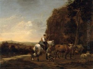 Berittene Hirtin Mit Vieh by Hendrick ten Oever