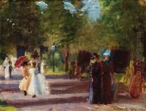 A Stroll In Central Park by George Ferdinand Of Jr.