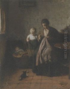 Interior With Mother And Her Children by Tony Lodewijk George Offermans