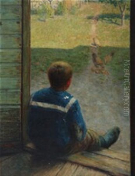 Boy Observes Hens - view 1