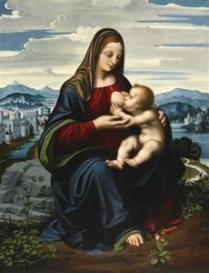 Madonna And Child Before A Landscape by Marco d' Oggiono