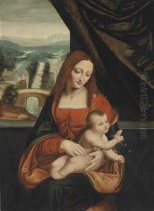Madonna And Child Before A Draped Curtain, A Landscape Beyond Madonna And Child Before A Draped Curtain, A Landscape Beyond