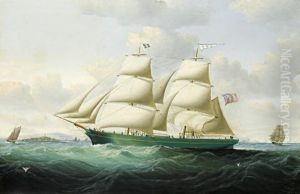 The Brig "selina Jane" Calling For A Pilot Off An Island Lighthouse (godrevy, Cornwall?)