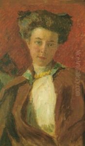 A Portrait Of A Woman In A White Blouse And Green-lined Brown Cape