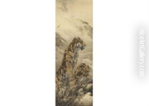 Two Tigers On Mountain by Suiseki Ohashi