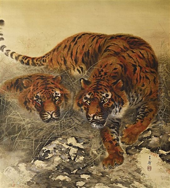 A Pair Of Tigers On The Hunt - view 1