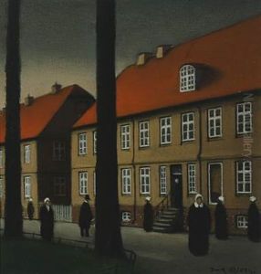 City Scene With People (christiansfeld?) by Jeppe Madsen Ohlsen