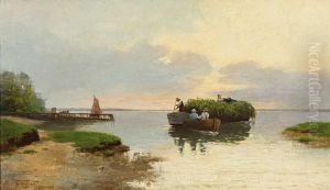 Ubersetzendes Beladenes Ernteboot Auf Einem See by Theodor Ohlsen