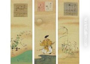 Minamotono Yorimasa, Autumn Leaves (3 Scrolls) by Sakai Oho
