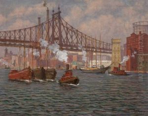 Tugboats In The East River, New York, Circa 1910 by Aloysius C. O'Kelly