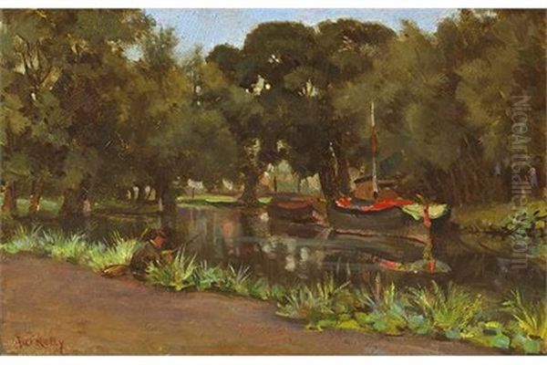 Figure Fishing From A Riverbank - view 1