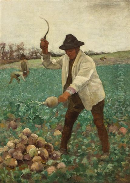 English Peasant Chopping Swedes - view 1