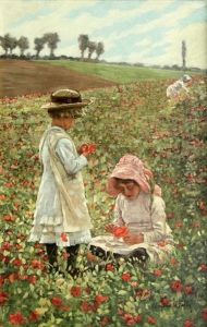 Two Young Girls Playing In The Poppy Fields by Aloysius C. O'Kelly