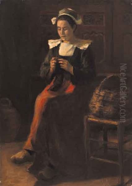 Breton Woman Seated In Interior, Knitting - view 1