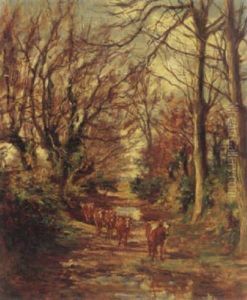 Cattle In A Stream Bed by Aloysius C. O'Kelly