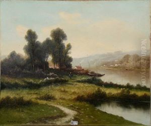Paysage Anime A La Riviere by Nikolai Andreievitch Okolowitch
