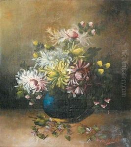 Bouquet De Fleurs Dans Un Vase Bleu