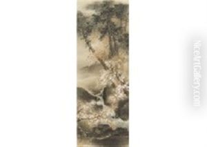 Landscape With Stormy Valley, Green Pine Trees, Pink Cloud by Shuseki Okutani